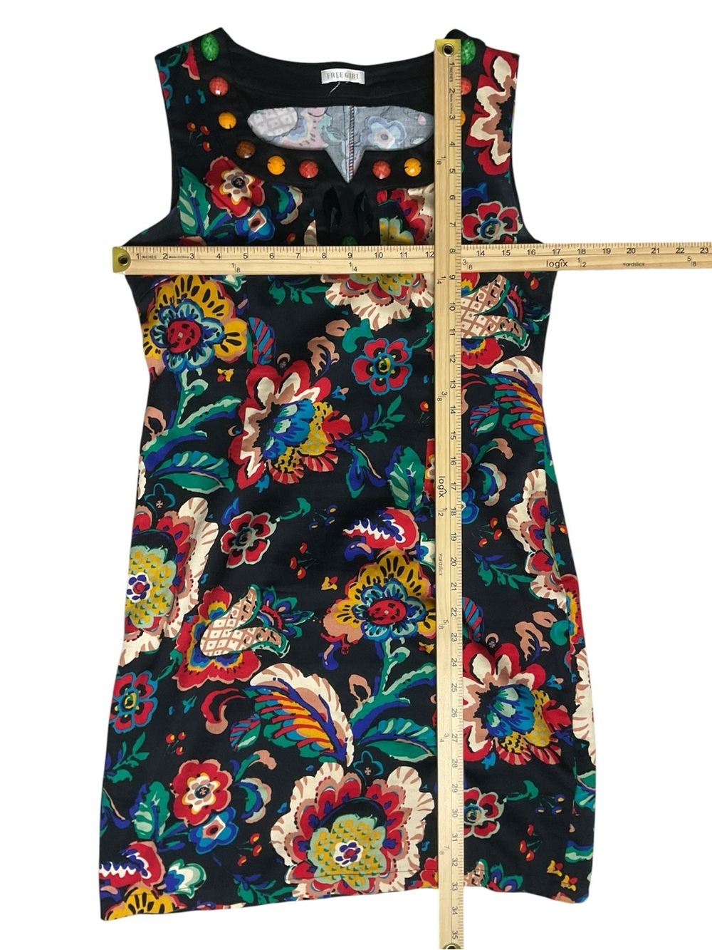 Free Girl Colorful Floral Sheath Dress Studded Neckline Sleeveless - Picture 3 of 6